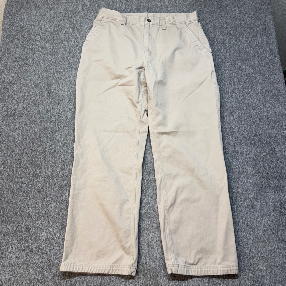 Duluth Trading Co Mens 34x30 Fire Hose Carpenter Pants Khaki Tan Cotton Canvas